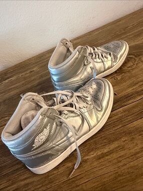 Metallic Silver High-Top Air Jordan Nike Sneakers - Men’s 9